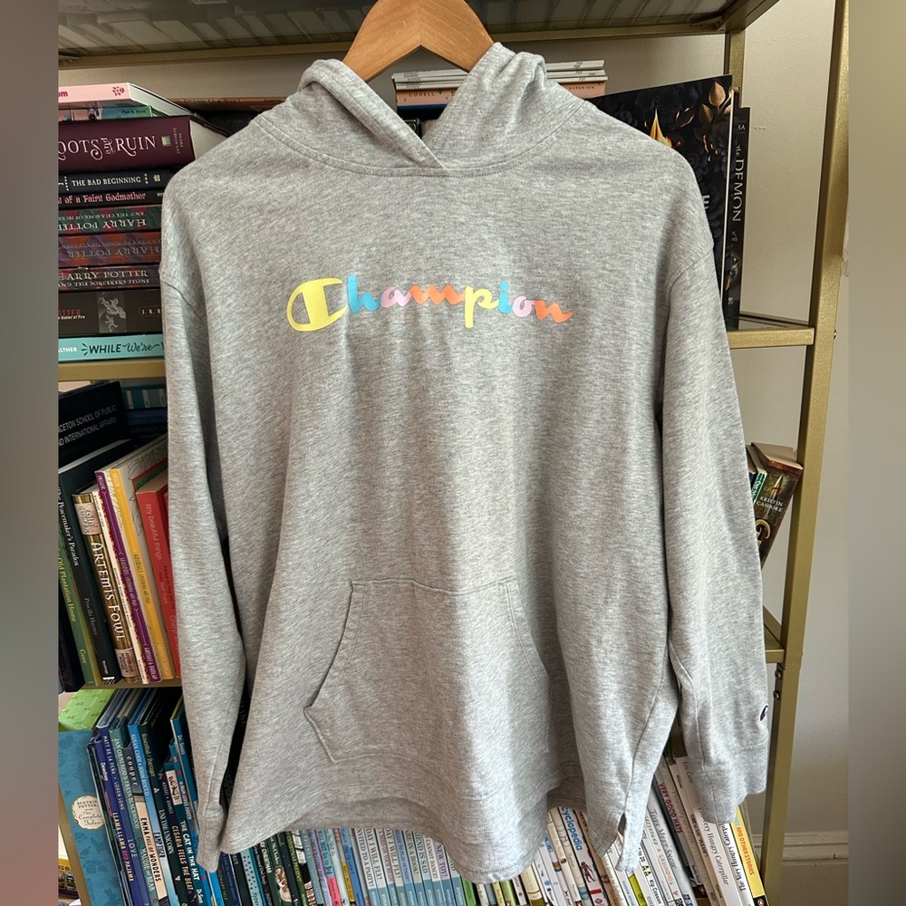 Champion Grey Hoodie with Multicolor Logo 👕